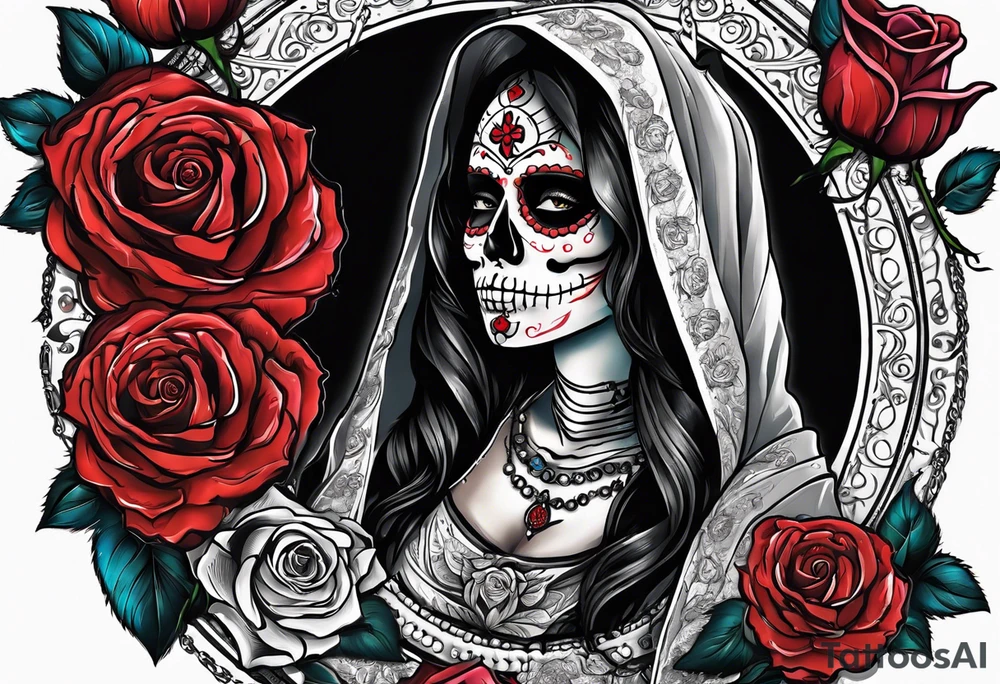 Watch and roses, santa muerte tattoo idea
