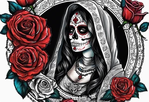 Watch and roses, santa muerte tattoo idea