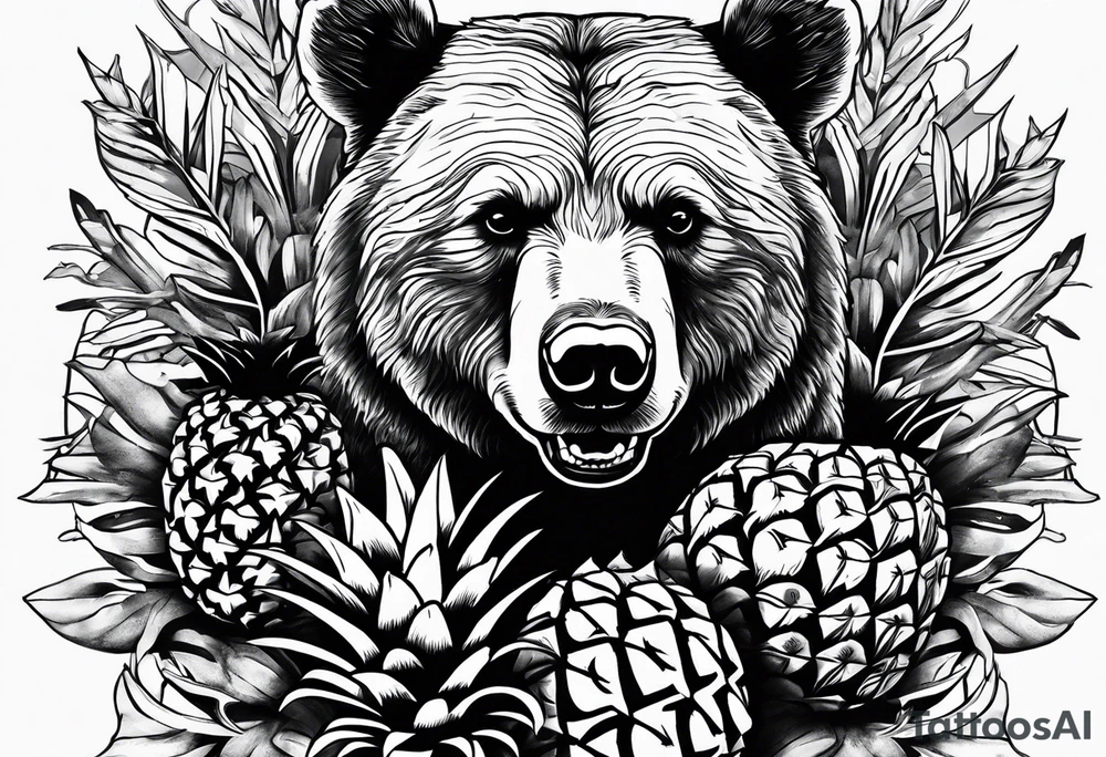 Bear eating pineapples tattoo idea
