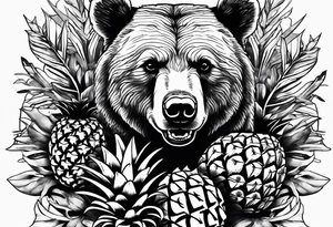 Bear eating pineapples tattoo idea
