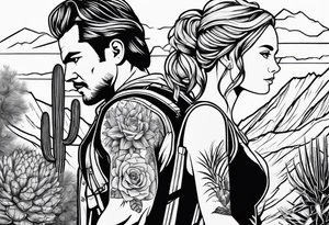 Man, woman, hiking, cactus tattoo idea