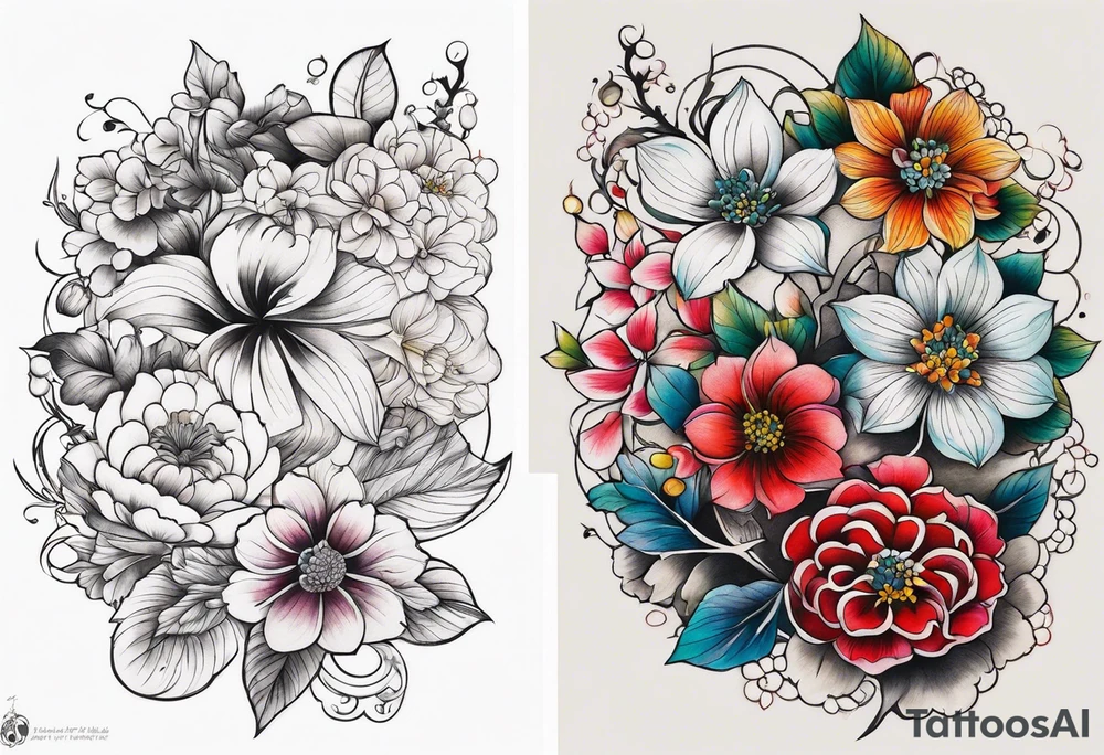 ornaments of flowers tattoo idea