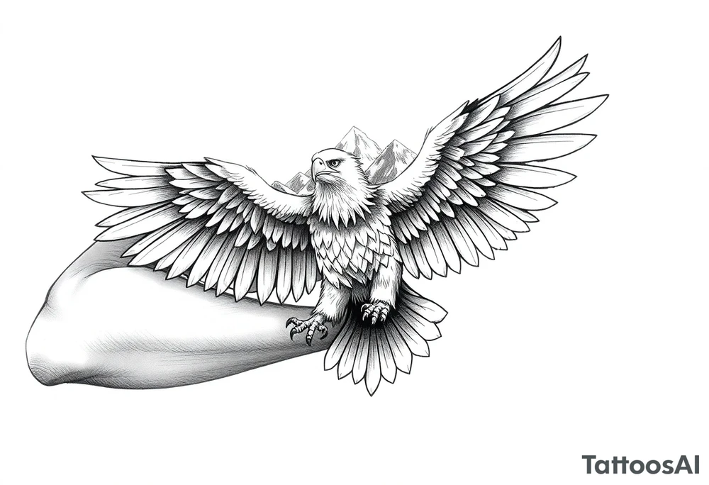 majestic eagle spreading wings against mountain peaks tattoo idea