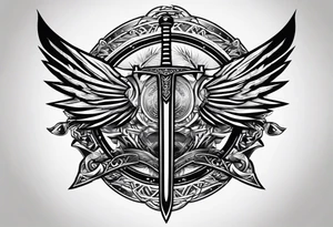 minimal cyber sigilism round pointy swords shoulder design tattoo idea