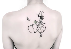Coconut with a lime and a dancing magical witch girl tattoo idea