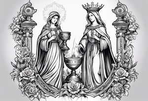 holy saint barbara with canons behind her and a chalice tattoo idea