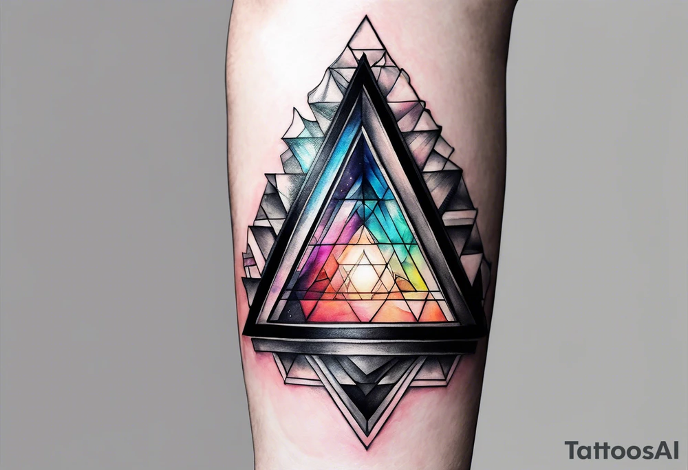 a ray of light entering a triangle prism glass from the left side and getting dispersed into colours tattoo idea