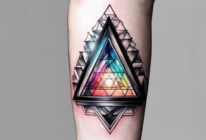 a ray of light entering a triangle prism glass from the left side and getting dispersed into colours tattoo idea