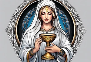 Female saint holding a chalice tattoo idea