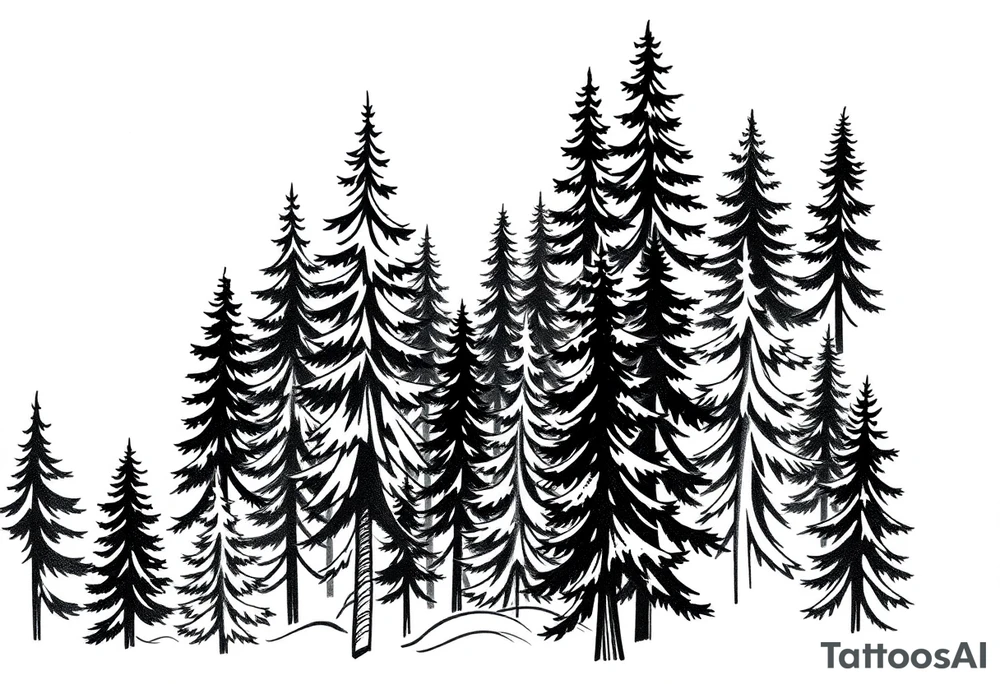 Coniferous forest tattoo sleeve black and gray tattoo idea