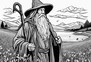 gandalf walking into a field of fish tattoo idea