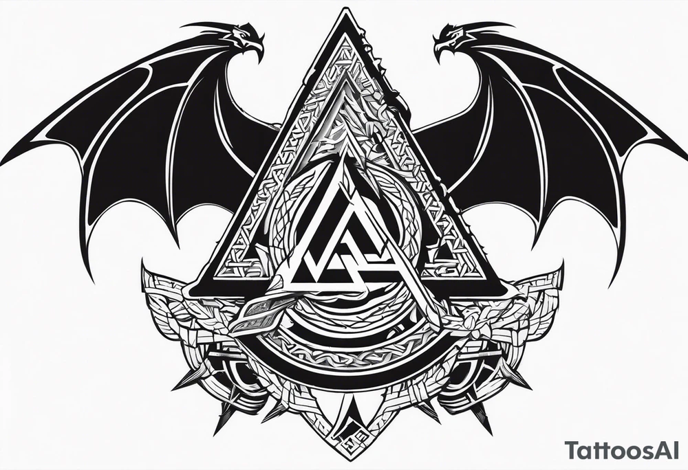 Valhalla valknut shield sword dragon axe barbed wire tattoo idea