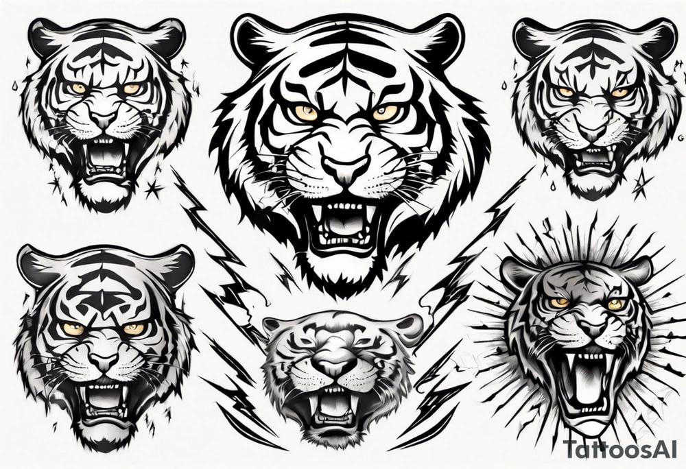 A tiger surrounded by lightning tattoo idea
