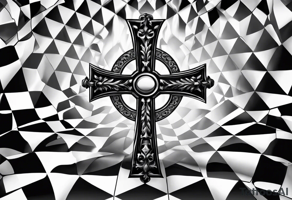 Melting Chess board in the shape of a cross tattoo idea