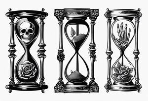 Hour glass with a skeleton hand on top and human hand on bottom tattoo idea