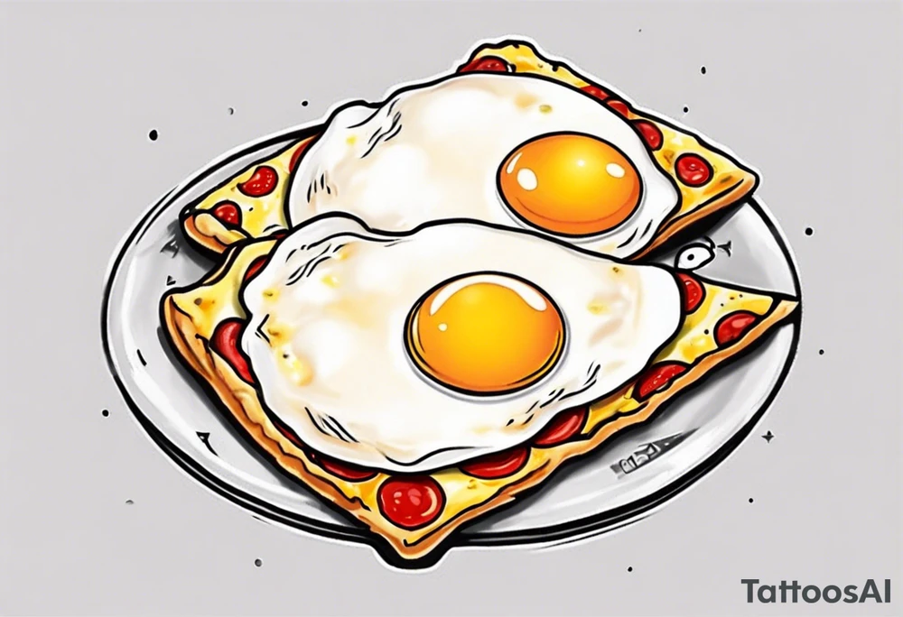 Pair fried eggs tattoo, where for the girl a small slice like a pizza triangular and for the guy the rest of the fried eggs tattoo idea