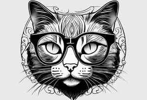 Black cat with Glasses programming an App. tattoo idea