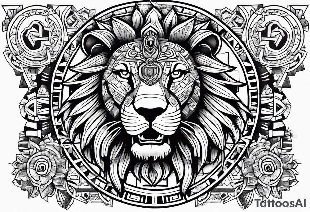 Aztec, lion and key tattoo idea