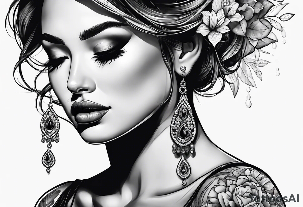 a woman crying tattoo idea