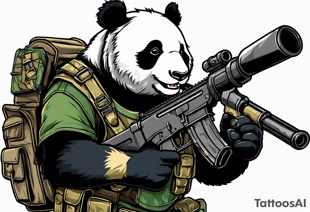 Combat Panda with anti tank mine and riffle tattoo idea