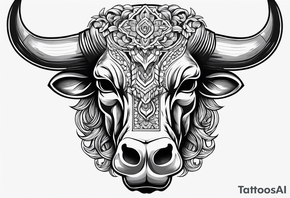 skull of a bull with a line frame, realistic, simple tattoo idea