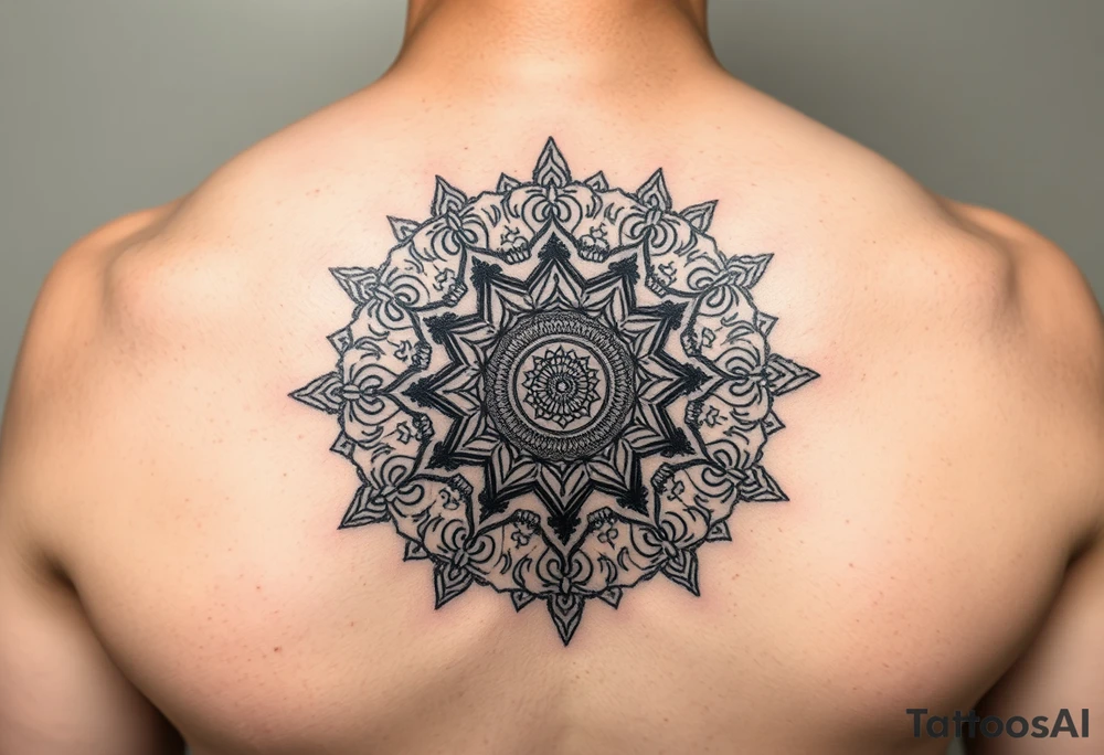 "Ozon logo morphing into a Tibetan mandala. Inside the mandala: hidden text 'Ты не клиент — ты продукт' in Old Church Slavonic font.  

Style: Gritty realism, like a badly done underground tattoo. Black ink, no shading." tattoo idea