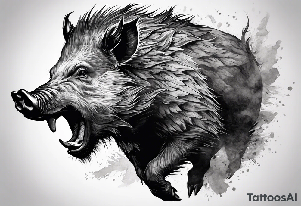 angry boar front tattoo idea