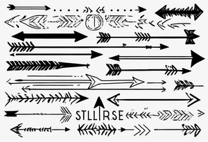 I want a very thin plain arrow going through the sentence “still i rise” which uses a handwritten thin spaced out font tattoo idea