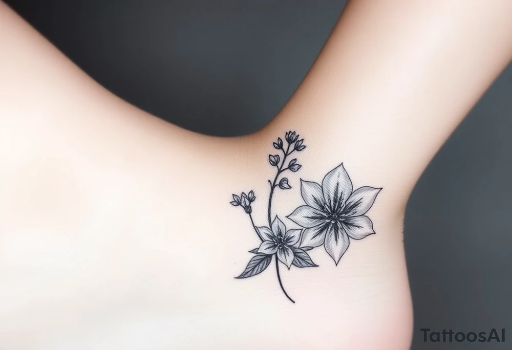 Hexagon Leo larkspurs and water lilies tattoo idea