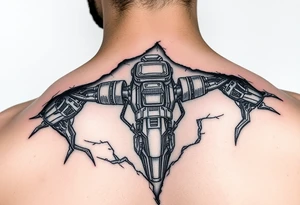 Torn skin revealing a bionic structure of the machine underneath tattoo idea
