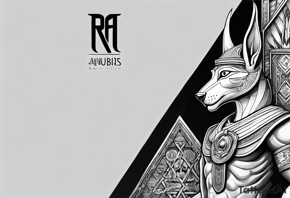 The war between Anubis  and ra tattoo sleeve design
Building and people tattoo idea