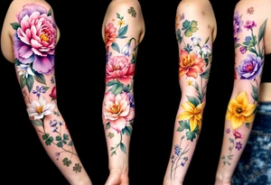 Carnation, Snowdrop, Larkspur, Water Lily, Daffodil, Clover tattoo idea