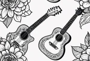 traditional vintage tattoo of guitar simple  flowers tattoo idea