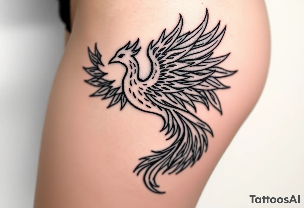 majestic fiery phoenix surrounded by fire. with a crown of fire flapping wings with a flaming tail tattoo idea