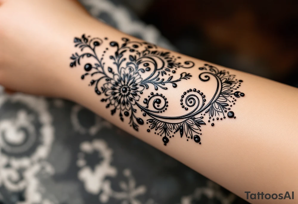 Indian style Henna tattoo for the inner wrist including word pain tattoo idea