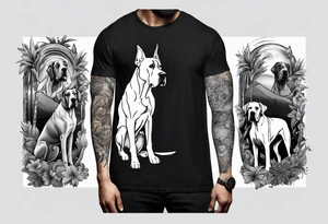 (full arm sleeve on guy) with (4) Four Great Dane floppy ear dogs with an outdoor vibe tattoo idea