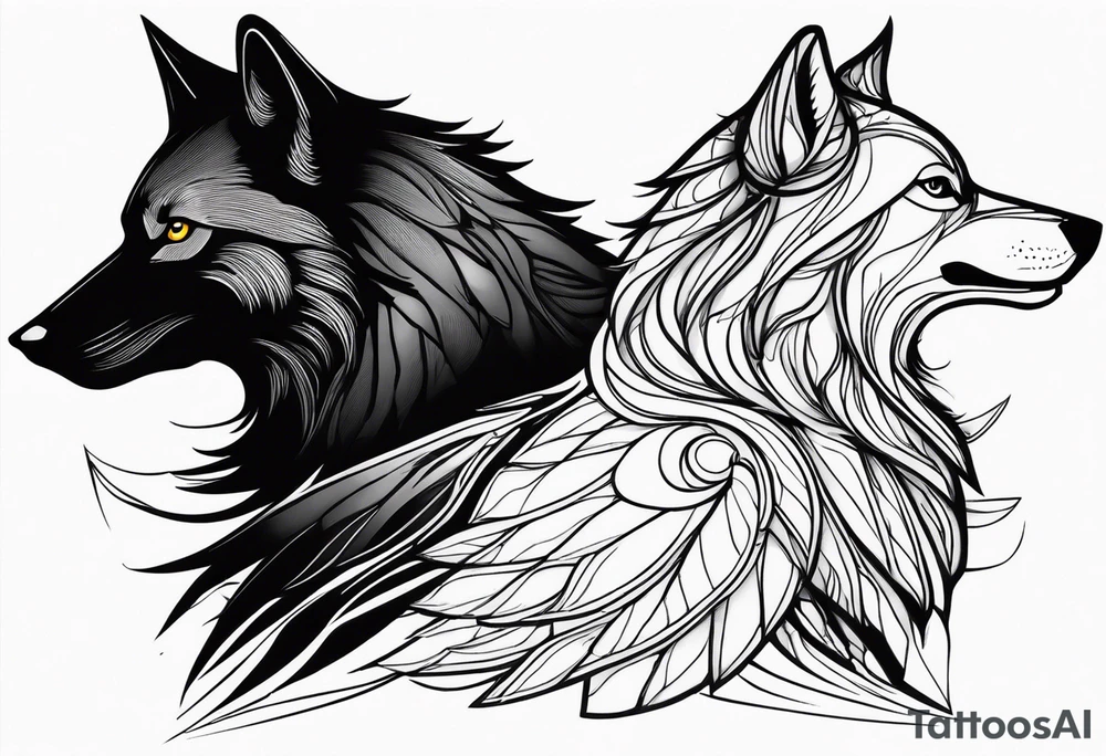 a wolf and a raven back to back facing opposite direction tattoo idea a wolf and a raven back to back facing opposite direction tattoo idea