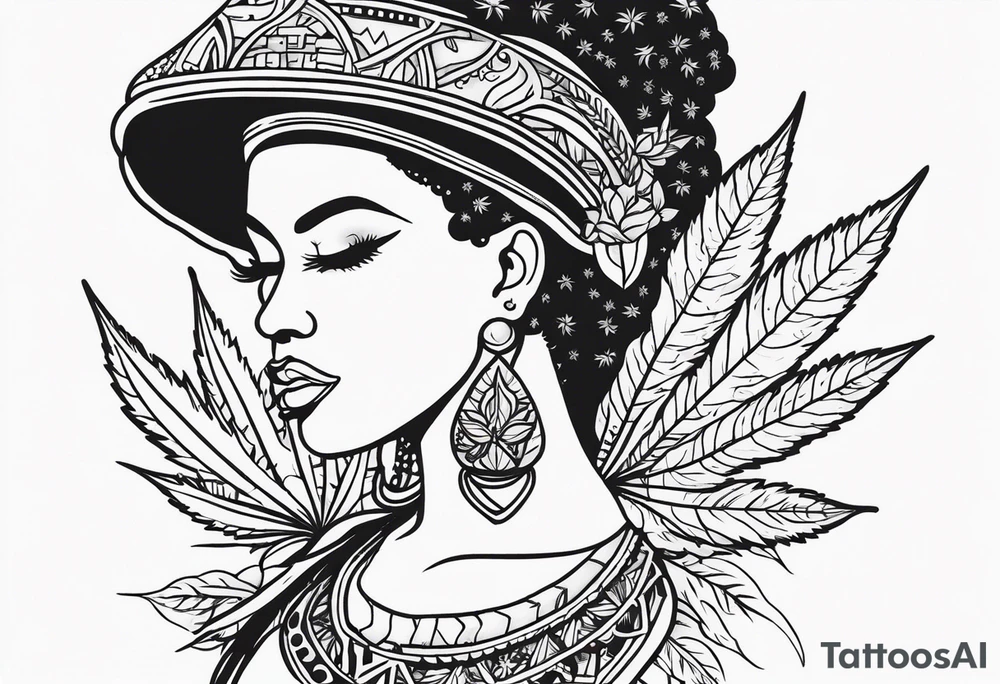 Black Goddess of marijuana tattoo idea