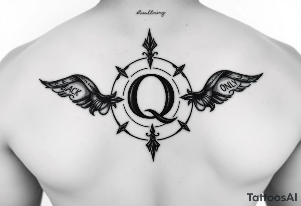 A womb tattoo with a Q in the center, with three points around the outside. The first reading, "BLACK". The second reading, "BABY". The third reading, "ONLY". tattoo idea