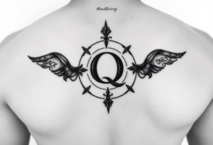 A womb tattoo with a Q in the center, with three points around the outside. The first reading, "BLACK". The second reading, "BABY". The third reading, "ONLY". tattoo idea