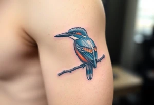 Kingfisher bird sitting on a branch tattoo idea