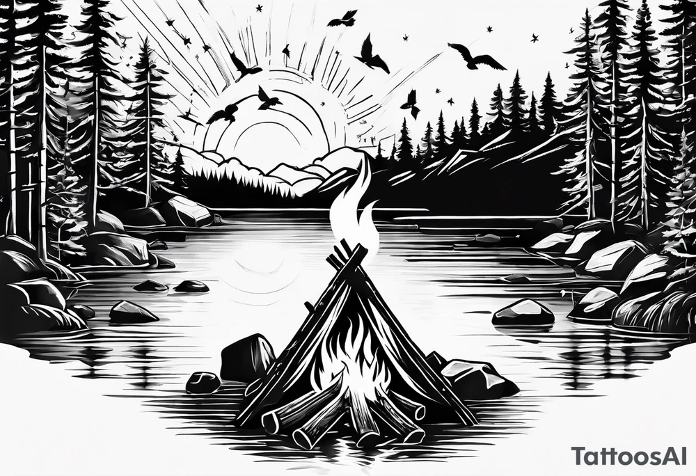 Campfire incorporating “Boys 9”.
Showing Mind, Body & Spirit.
The state of Maine tattoo idea