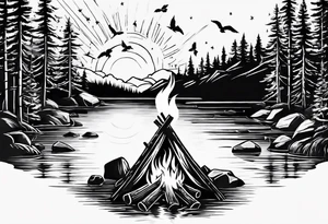 Campfire incorporating “Boys 9”.
Showing Mind, Body & Spirit.
The state of Maine tattoo idea