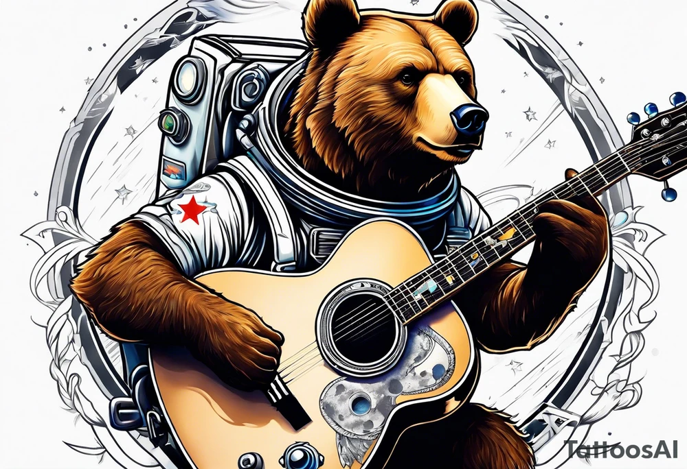 bear in a astronaut suit playing guitar tattoo idea