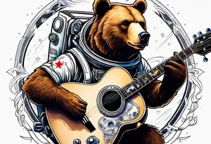 bear in a astronaut suit playing guitar tattoo idea