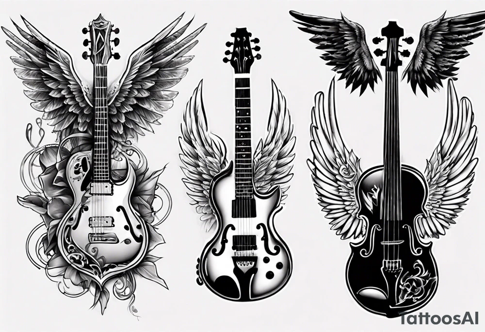 CROSSEED GUITAR AND VIOLIN WITH WINGS tattoo idea