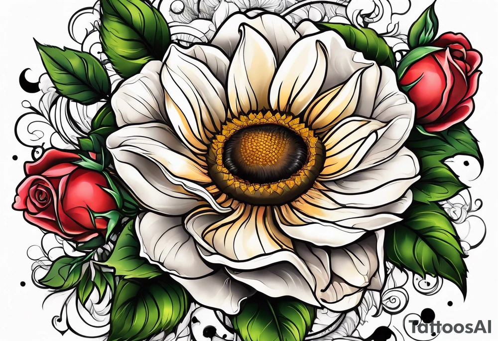 animal flower rose, sunflower, tattoo idea
