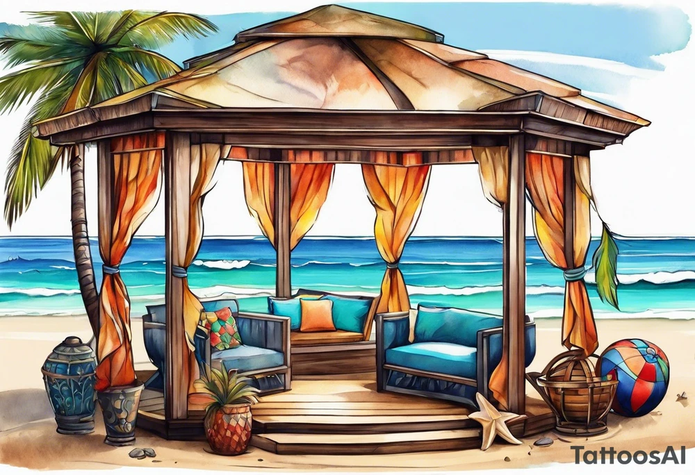 cabana on a beach tattoo idea