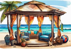 cabana on a beach tattoo idea
