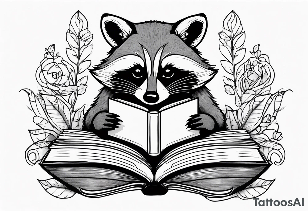 A raccoon drinking tea and reading a book tattoo idea